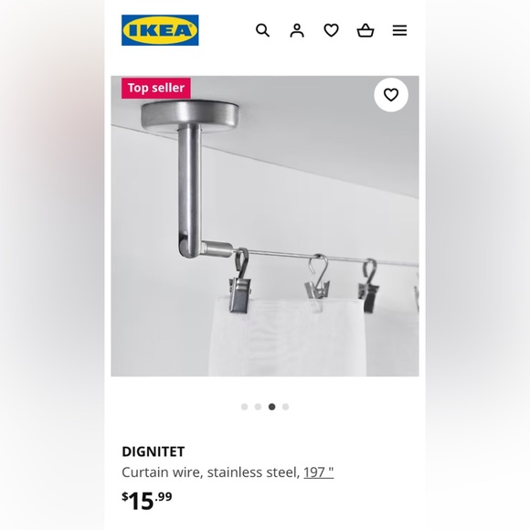 IKEA dignitet wire curtain rod + riktig hanging clips NWT stainless steel - Picture 1 of 7